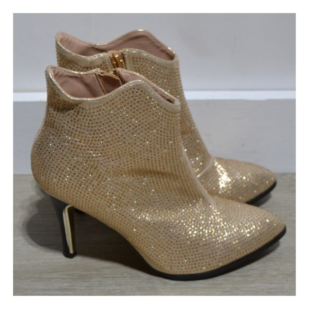 Lady Couture Gold Sequin Heeled Ankle Boots Size 37 (6.5-7)